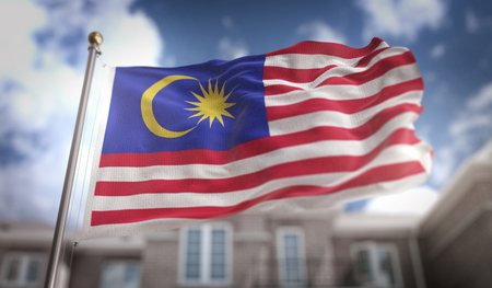 Malaysia flag 3d rendering on blue sky building background Stock Photo