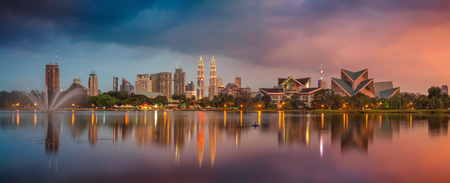 Kuala lumpur panorama panoramic image of kuala lumpur malaysia skyline during sunset