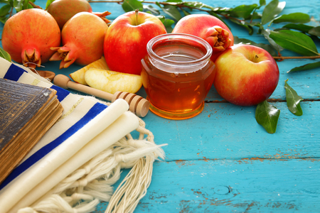 Rosh hashanah jewish new year holiday concept traditional symbols