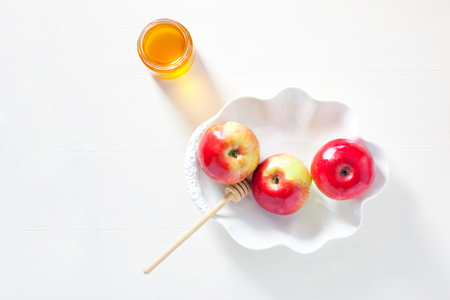 Apples pomegranate and honey for rosh hashanah Stock Photo