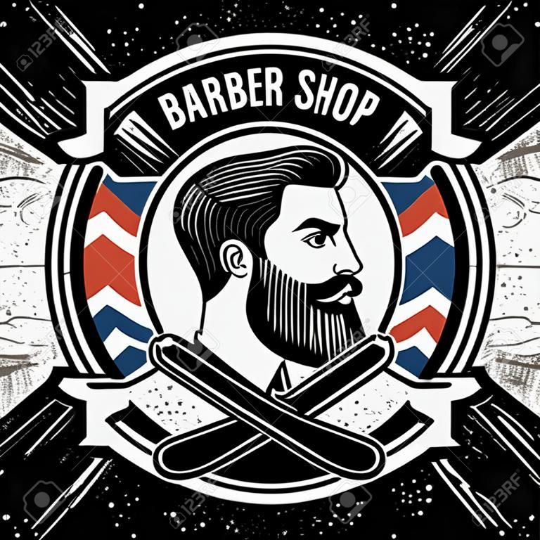 Barber shop vintage label, badge, or emblem. Vector illustration.