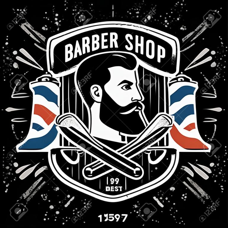 Barber shop vintage label, badge, or emblem. Vector illustration.